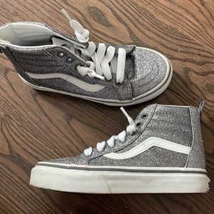 Vans Silver Glitter High Top Sk8 Sneaker with Back Zip
